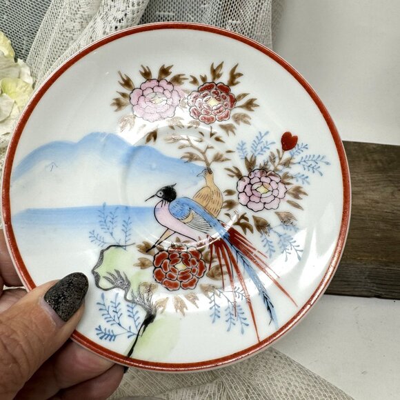 Hand-Painted Vintage Porcelain Tea Cup & Saucer Set With Bird & Floral Design - Picture 3 of 9